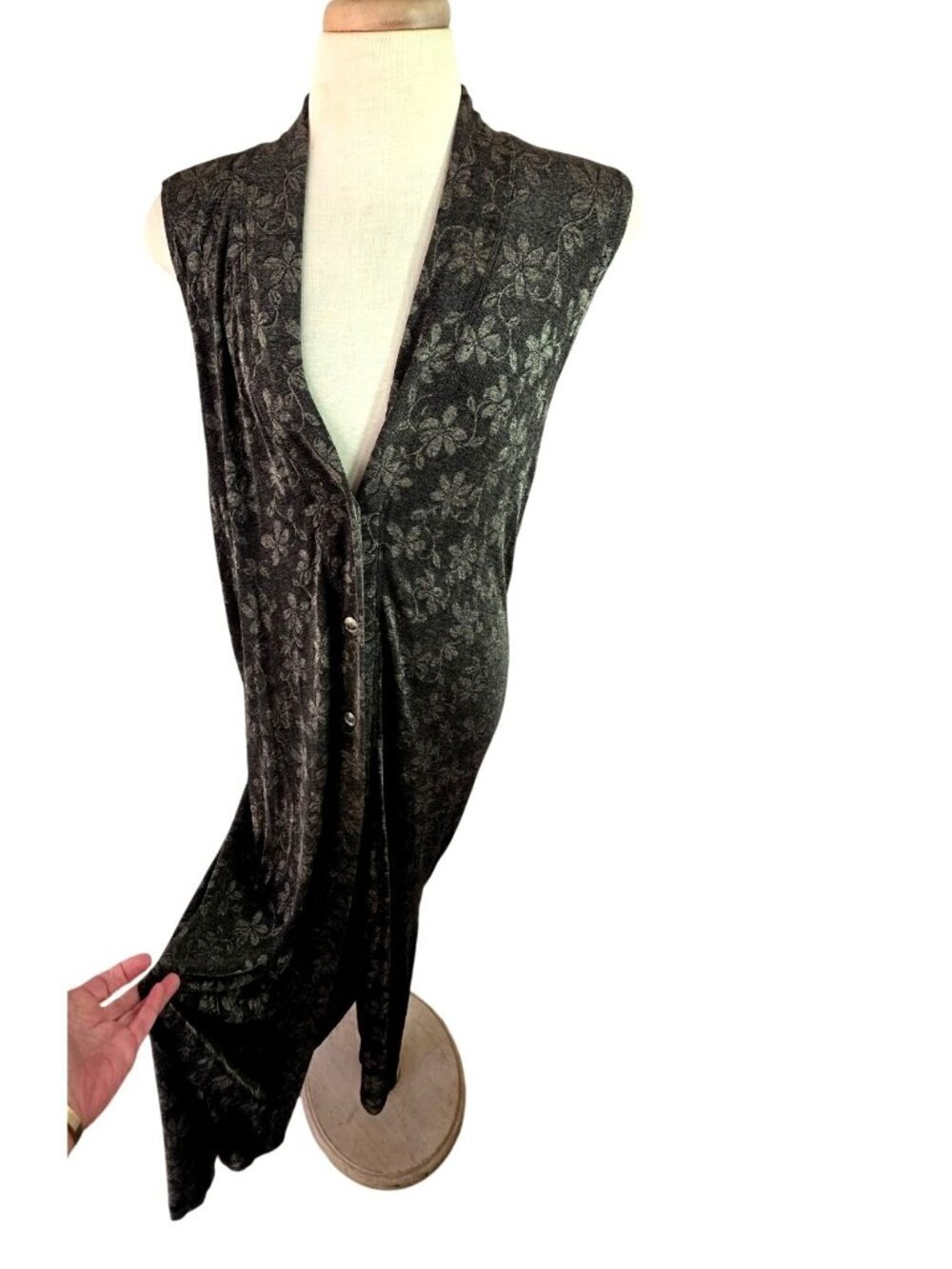 TravelSmith Maxi Cover Up Dress Sz M Gray Taupe Stretch Knit Deep V Neck Slit